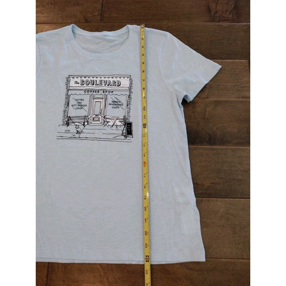J.CREW Women's Collector light blue short-sleeve Boulevard Coffee Shop t-shirt M